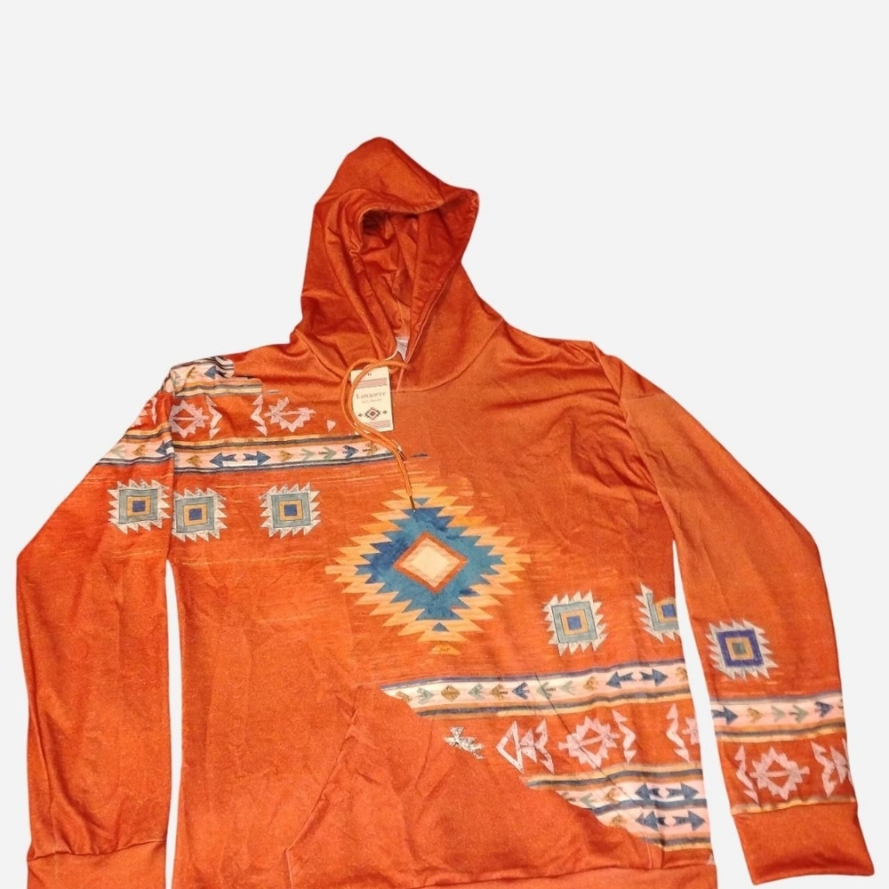 Lanaoree Southwestern Geometric Hoodie - Burnt Orange - Size Large